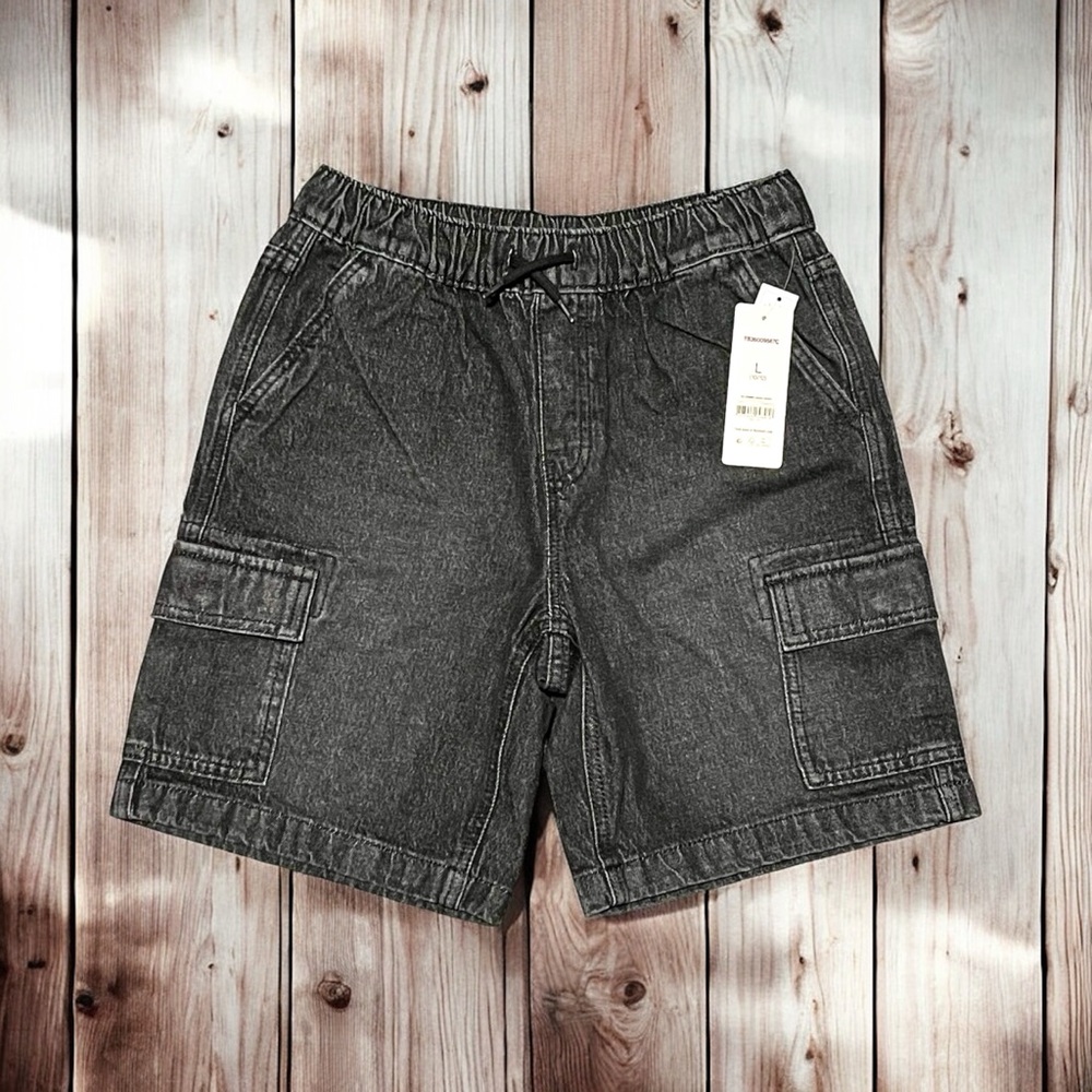 New 10/12 boys black denim cargo shorts